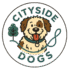 CITYSIDE DOGS logo with a dog a lead and tree design